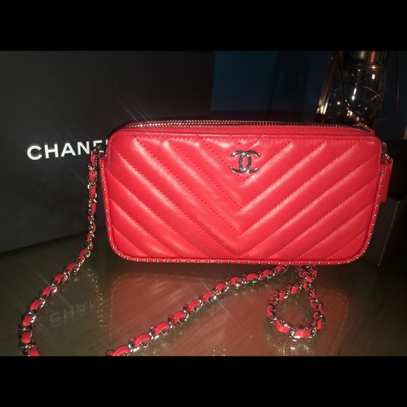 CHANEL Lambskin Chevron QuiltedStuddedSmall Clutch - Picture 1 of 3